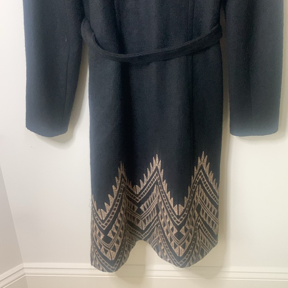 ANTHROPOLOGIE PLENTY BY TRACY REESE black wool blend TAN embroidered tie waist M - Picture 8 of 10